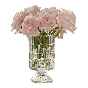 简约欧式高脚玻璃花瓶透明客厅插花摆设水培水养鲜花干花器皿