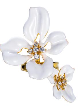 白色珐琅鸢尾花双朵戒指