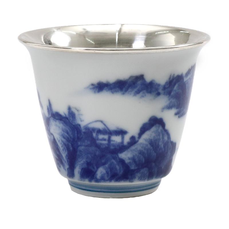 足银999瓷包银品茗杯包银杯