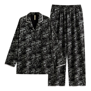 家乐芬睡衣女春秋款秋季莫代尔长袖家居服夏季薄款冰丝复古老钱风