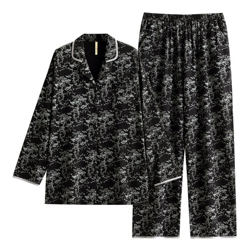 家乐芬睡衣女春秋款秋季莫代尔长袖家居服夏季薄款冰丝复古老钱风