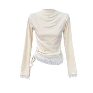 秋冬季法式加绒内搭打底衫大码胖mm设计感蕾丝花边T恤显瘦上衣女