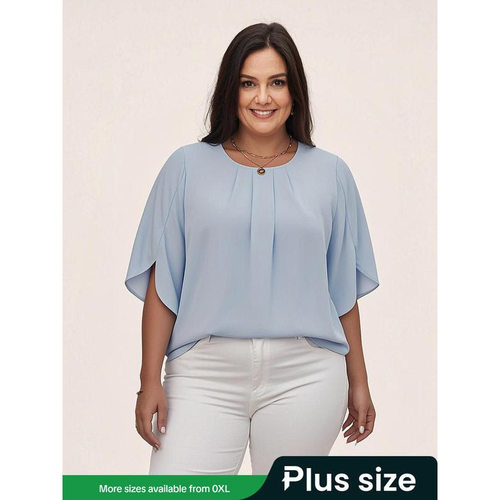 Q 46823 Solid Half-sleeve Chiffon Top 纯色五分袖雪纺衫