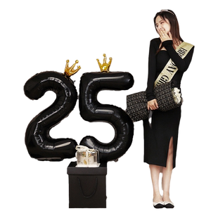 黑色皇冠大数字气球40寸生日拍照道具ins风网红派对装饰场景布置