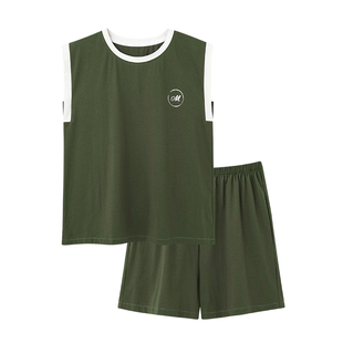 芬腾可安睡衣女款2026新款夏季纯棉高级感背心大码墨绿家居服夏天