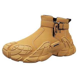 回力马丁靴男鞋2025新款冬季拉链皮鞋加绒保暖运动高帮工装大黄靴