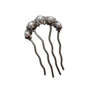 u型珍珠发簪发夹头饰丸子头盘发神器发梳四齿插梳发钗簪子发卡女