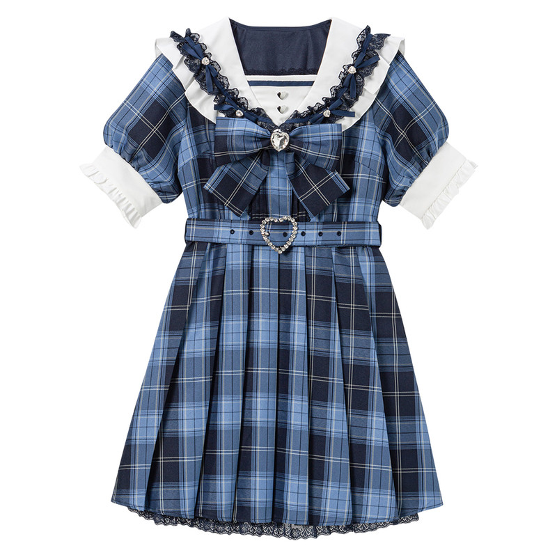 梦展望 水手领宝石蕾丝荷叶边连衣裙 日系亚文化蕾服学生 534695