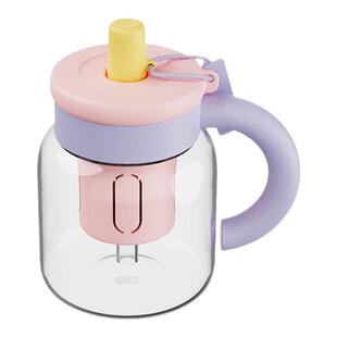 aks高硼硅玻璃水杯女大容量吸管杯2025新款高颜值果茶杯饮料杯子