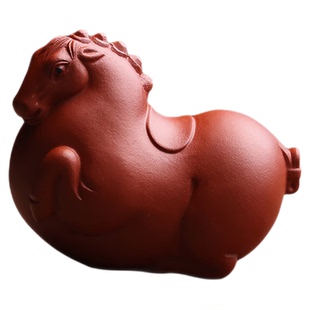 宜兴原矿紫砂茶宠摆件生肖马唐马名家全手工朱泥茶玩精品可养茶道