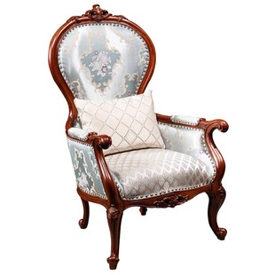 圣蒂伯爵  美式复古雕花老虎椅阳台实木布艺高背沙发书房休闲椅