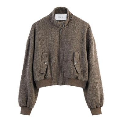 【Cececce博主同款】YFLYIFULU25秋冬新款铅灰色粗花呢布鲁森夹克