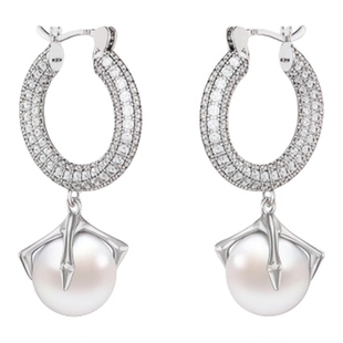 经典回溯系列满钻爪镶珍珠吊坠耳环气质百搭耳饰