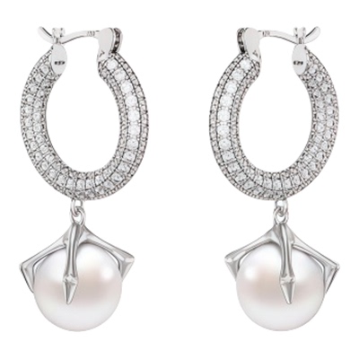 气质百搭满钻爪镶珍珠吊坠耳环