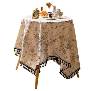 美式田园碎花桌布布艺棉麻法式复古餐桌布茶几长方形圆桌台布流苏