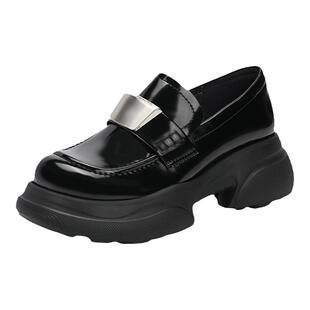 星期六厚底乐福鞋女金属扣单鞋春季新款英伦风小皮鞋女一脚蹬