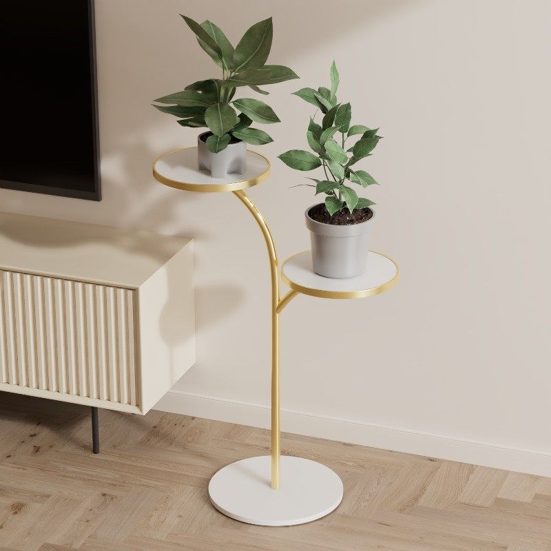 新品 北欧客厅落地式可移动铁艺花架轻奢岩板阳台电视机旁多肉绿