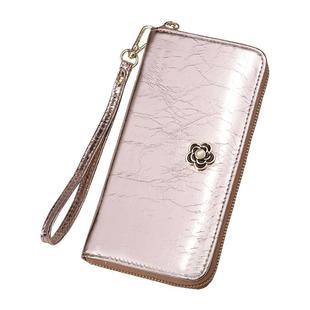 时尚手抓纹头层牛皮拉链长款钱包女气质2025新款真皮大钞夹放手机