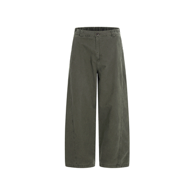 纯棉直筒复古休闲裤春季2026新款男生美式军绿色宽松垂感休闲长裤