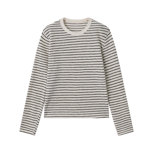 liebeskuss肌理感条纹长袖T恤女2025春季新款慵懒风宽松百搭上衣