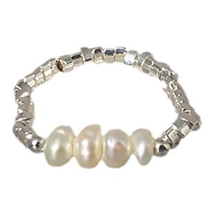 碎银子天然淡水珍珠串珠戒指女款轻奢高级素圈指环小众设计食指戒