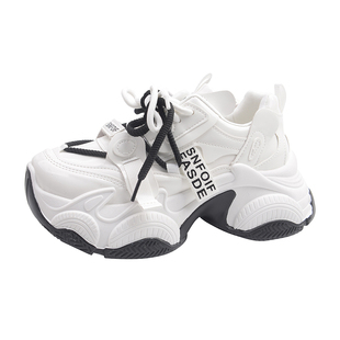 超火欧货厚底老爹鞋女小个子增高2026新款爆款春秋白色运动休闲鞋