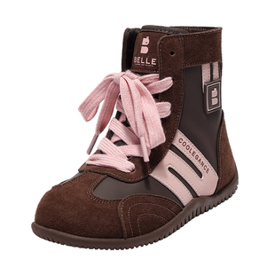 百丽童鞋女童加绒靴子2025冬季新款儿童休闲赛车中大童高帮德训鞋