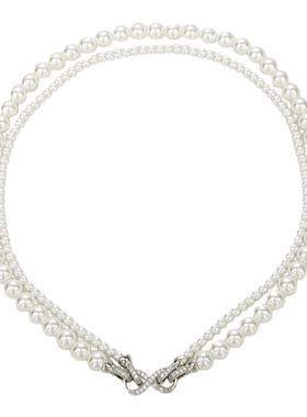 高亮珍珠项链女双层叠戴颈链