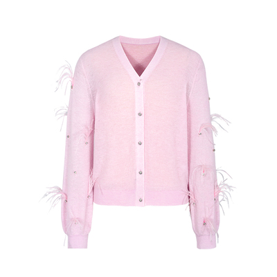 郁香菲优雅钉珠V领针织衫