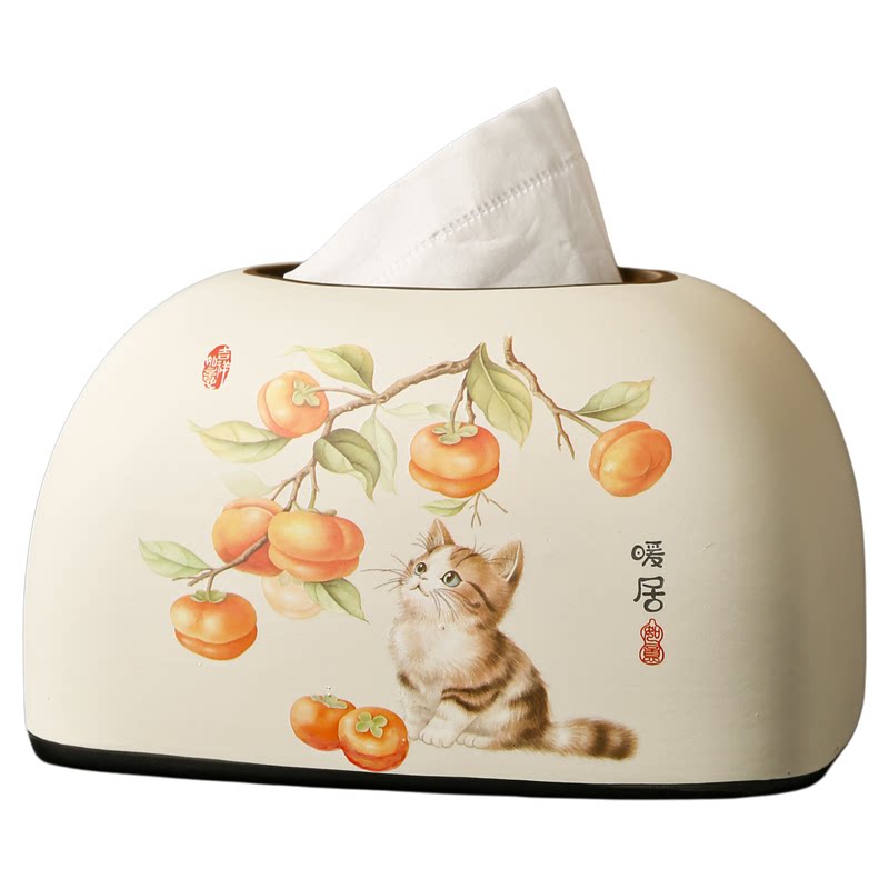 中古风复古陶瓷纸巾盒家用客厅餐桌茶几桌面高档创意抽纸盒摆件