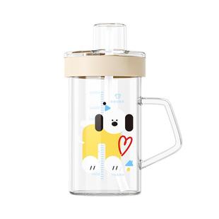 小土豆牛奶杯儿童刻度玻璃吸管杯儿童奶瓶3岁以上直吸喝奶杯喝水