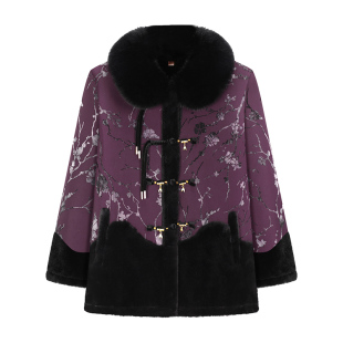 奶奶冬装外套中老年皮毛一体大衣女妈妈保暖上衣老人加绒加厚棉袄