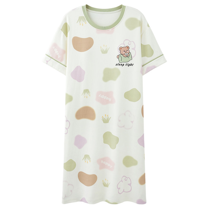 啄木鸟甜美女士睡裙夏款短袖中长裙睡衣女夏季清新学生休闲家居服