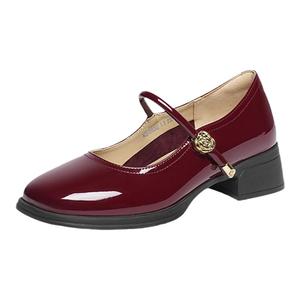 红蜻蜓红色玛丽珍女鞋2025新款粗跟单鞋不累脚高跟鞋法式婚鞋皮鞋