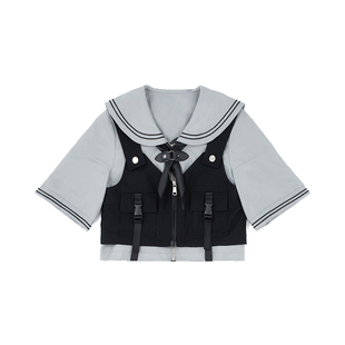 铭酒学园 黑雾岛原创正版黑白二本机能风亚文化y2k长袖水手服马甲