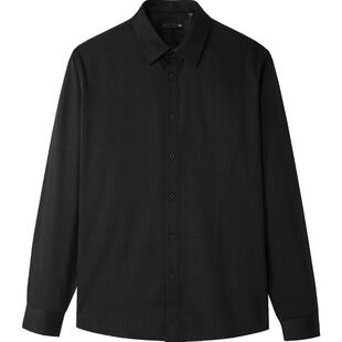 HLA/海澜之家轻商务休闲黑衬衫秋冬季厚拉毛暗格纹保暖通勤上衣男