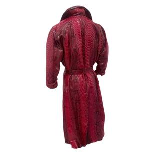印度尼西亚代购Coat◇手作奢华红色龙蟒蛇皮皮革长款大衣夹克皮衣