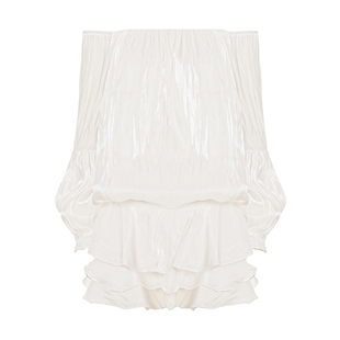 DARLINGAGA甜美少女风一字肩灯笼袖连衣裙女宽松显瘦荷叶边蛋糕裙