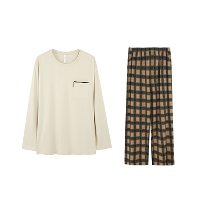 安之伴睡衣男款春秋季纯棉格子