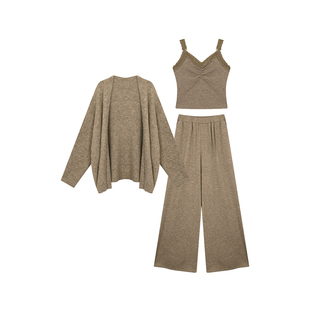 安妮不火 秋日氛围感软糯亲肤毛织三件套女微胖大码休闲保暖套装