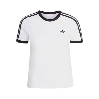 adidas/阿迪达斯三叶草修身半截袖2026春女三条纹短袖T恤 KD3683