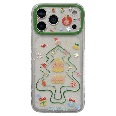 jze细闪ins线条圣诞树星星小人适用苹果17ProMax手机壳iphone15新款16pro女款13带挂绳15pro双层14防摔保护套