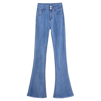 夏薄天丝毛边薄款天丝拖地微喇叭