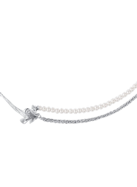 LILIFAN莉莉梵 拉丝花形珍珠双层项链 S925纯银镀金 轻奢优雅原创