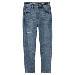 中性款牛仔裤ABLEJEANS男女同款水洗潮流立体锥形裤破洞九分裤