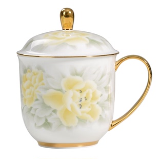 华光国瓷骨瓷茶杯盖杯泡茶杯新中式会客茶杯碟陶瓷杯喝水杯子