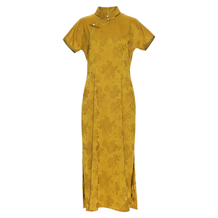 花木深新中式古法旗袍日常可穿盘扣立领民国风女装提花收腰连衣裙