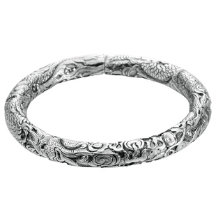 寸银坊云南足银手工制作复古立体圆柱浮雕飞龙在天手镯.传承