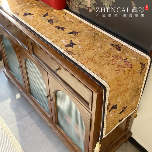 复古桌旗中式禅意餐桌旗布高端长条斗柜盖布茶几电视柜五斗柜垫布