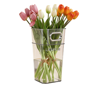 简约透明亚克力花瓶方形大容量防摔防爆高透亮收纳雅致醒花插花桶